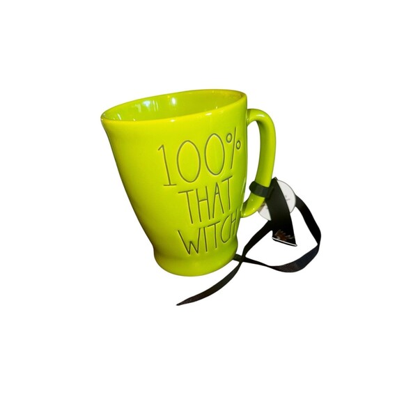 Rae Dunn "100% That Witch" ceramic neon green Halloween Mug - Picture 1 of 3
